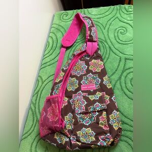 Simply Southern large sling bag, brown and pink.